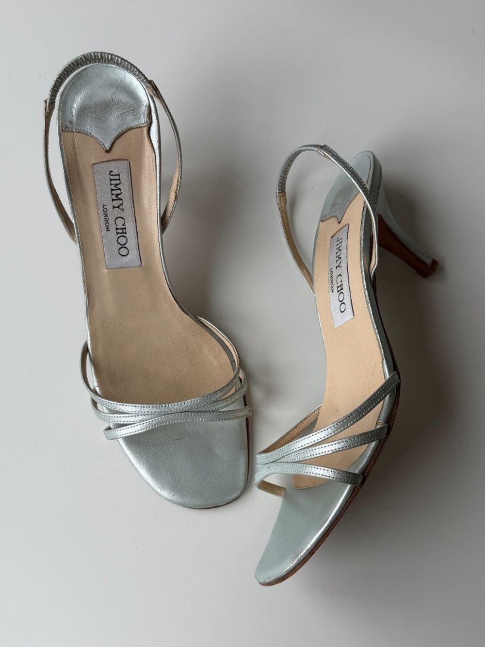 Vintage Jimmy Choo silver sandals, IT 37.5, approximately US 7-7.5